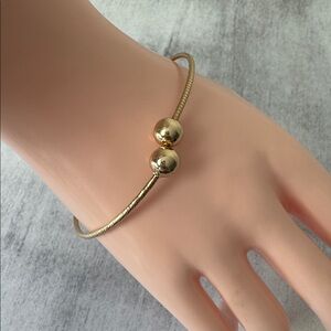 925 Sterling Silver Gold Plated Dyadema Thin Open Cuff Bracelet with Beads Italy
